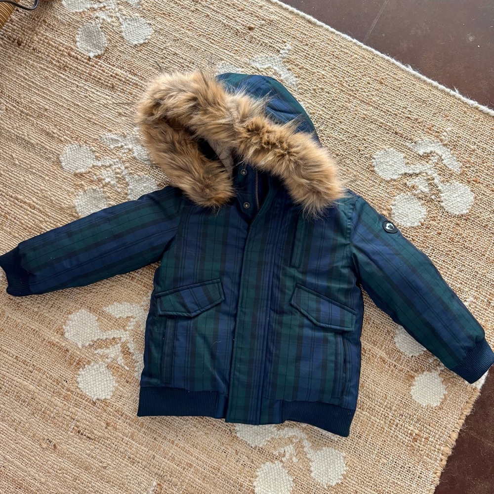 Size 5 toddler youth NWT Appaman black watch tartan city transit coat with hood